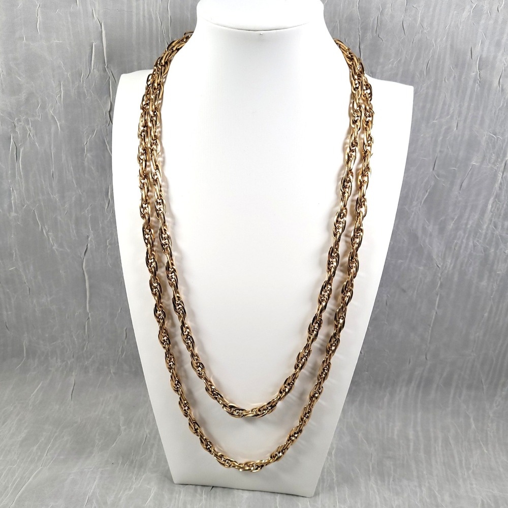Monet Chain Necklace Women 54 Inch Gold Tone Textured Link Long Vintage
